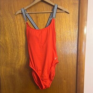 Nautica Red One-Piece Swimsuit with Striped Straps Size Large